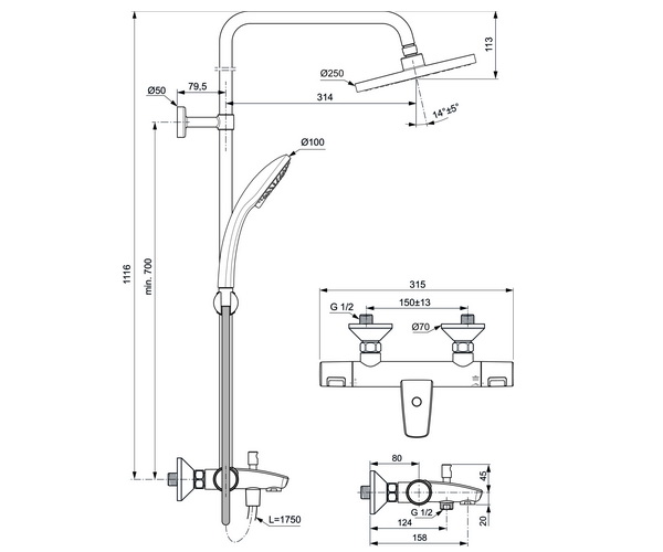 душевая система IDEAL STANDARD CERATHERM T25